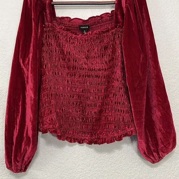Torrid Red Velvet Smocked Top - Picture 6 of 14